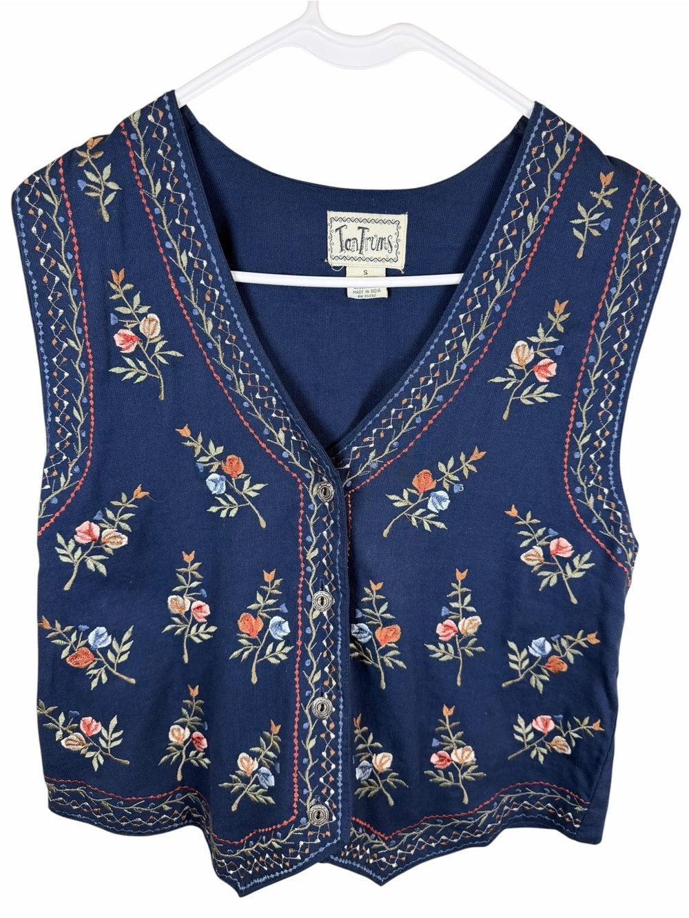 Tantrums Vintage Cotton Embroidered Floral 90’s Y2K Cottagecore Vest Size S